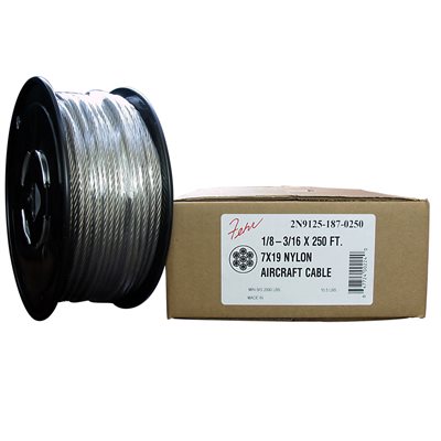 1 / 8-3 / 16 X 500 FT, 7X19 Clear Nylon Coated Hot Dip Galvanized Steel Cable 