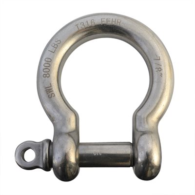 7 / 8 Type 316 Stainless Steel Screw Pin Bow Shackle, (22mm) WLL 8,000 Lbs